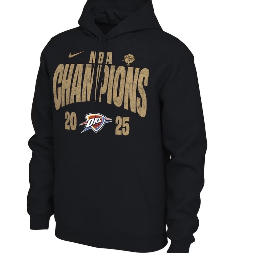 Nike Oklahoma City Thunder NBA Champions 2025 Black Hoodie Sweatshirt OKC NWT